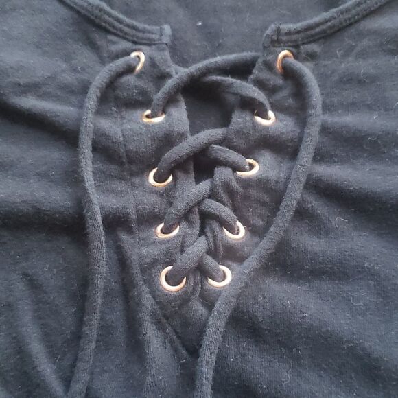 Aeropostale Junior Medium Black Lace-Up Tee Short Sleeve Shirt Dress Midi - Picture 3 of 5